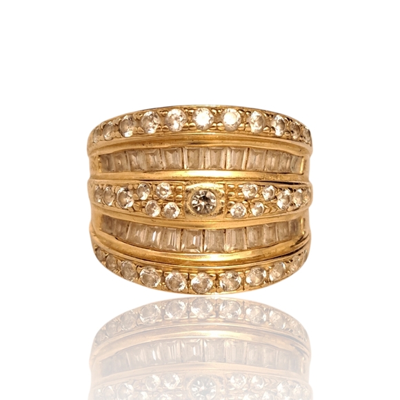 Vintage PAJ 925 Sterling Silver Gold Tone Wide Band Ring Cubic Zirconia size 8 - Picture 1 of 6